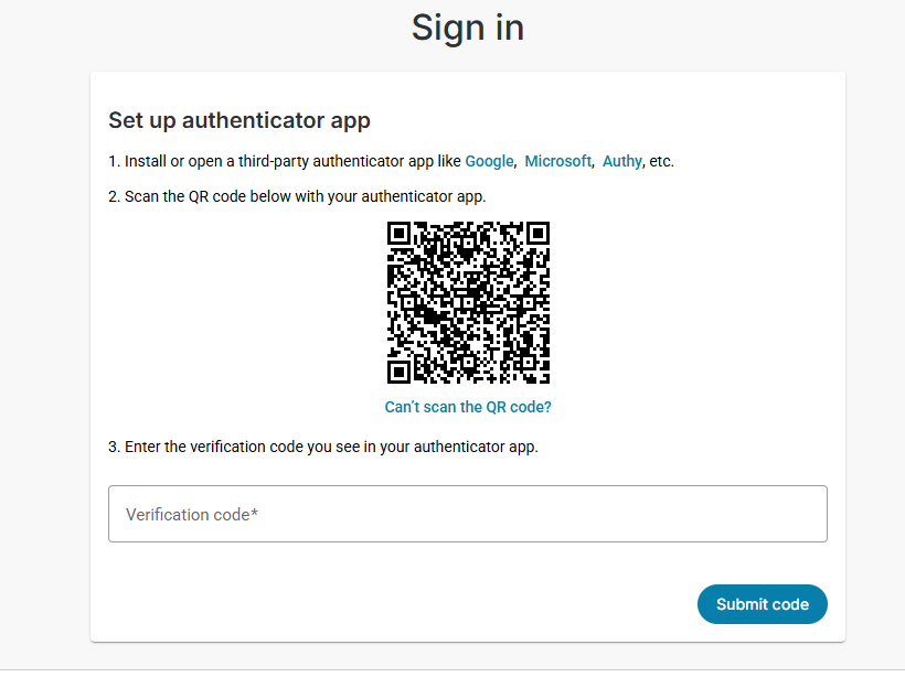 select Set up Multi-factor authentication – “Authenticator app”, follow the instructions provided on the screen