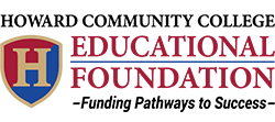 Howard Community College Educational Foundation logo featuring a red and gold shield with a large “H” on the left and the organization name in red and black text on the right, with the tagline “Funding Pathways to Success” underneath.